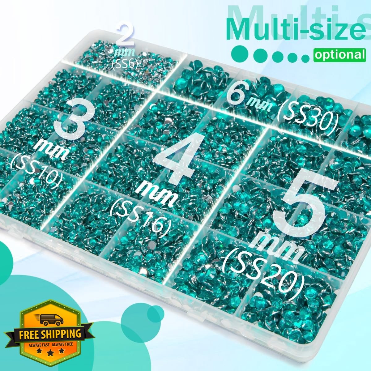 qiipii Teal Blue Resin Rhinestones w/ Glue, 2-6mm Flatback Gems Kit