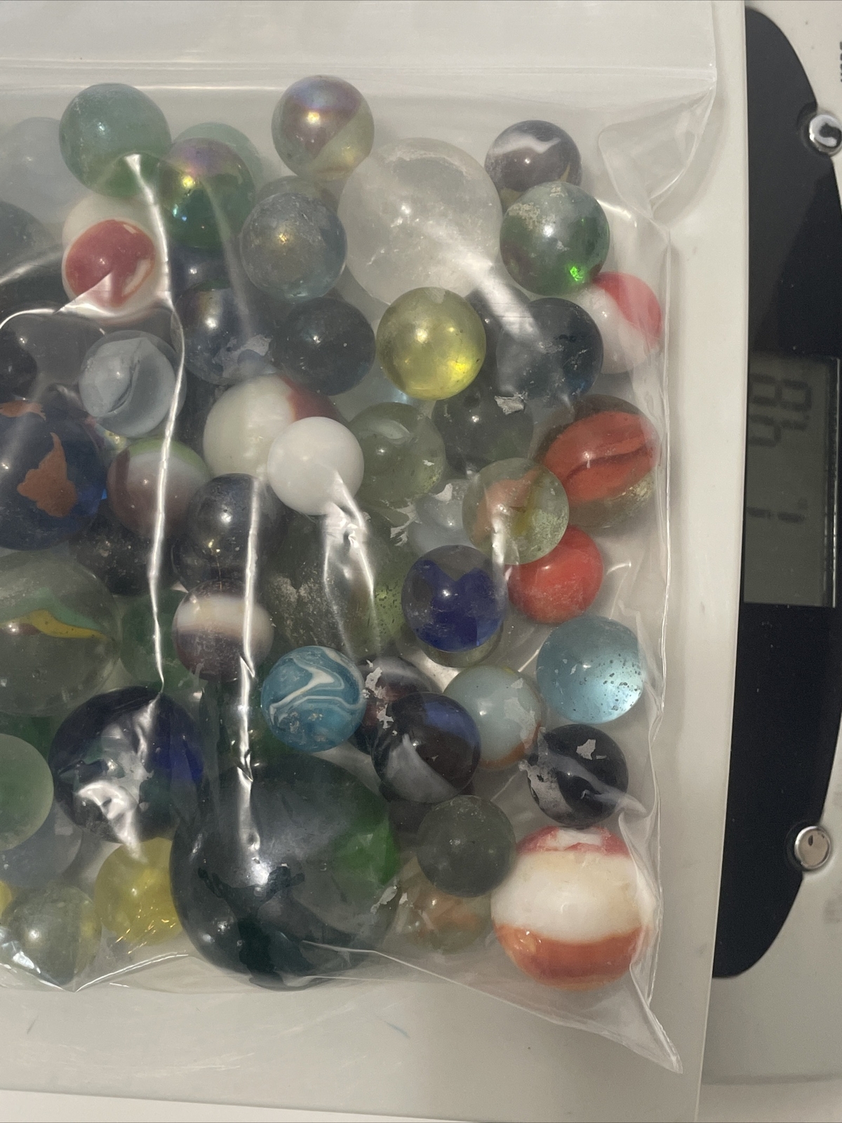 Mixed Lot of over 1lb Collectable Glass Marbles various colors amd sizes vintage
