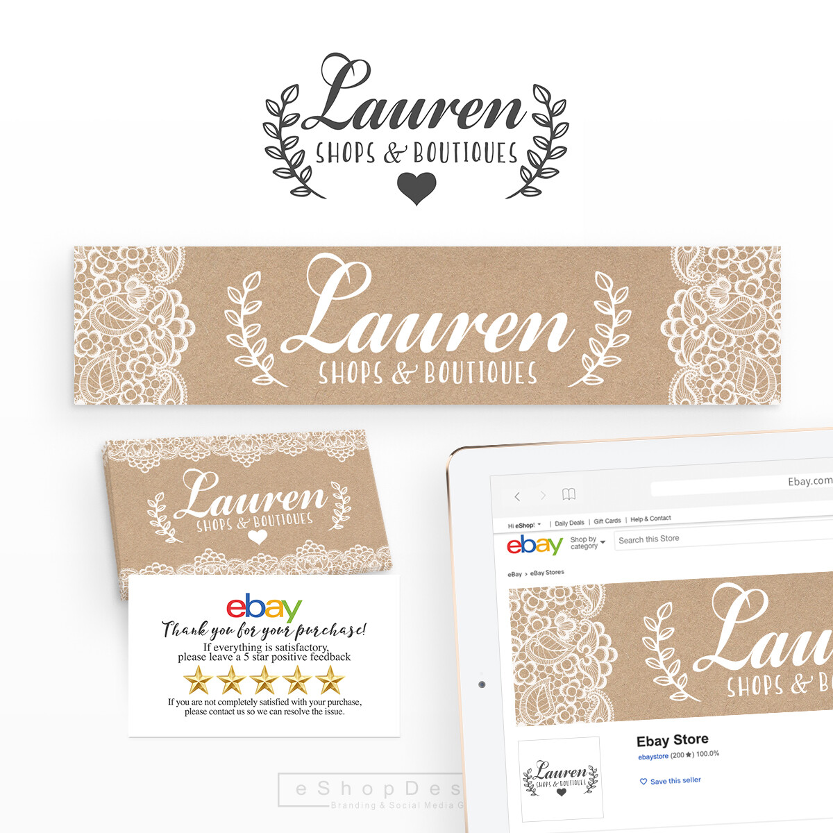 Ebay Store Branding Kit | Logo Design Ebay Store Banner | Craft Lace