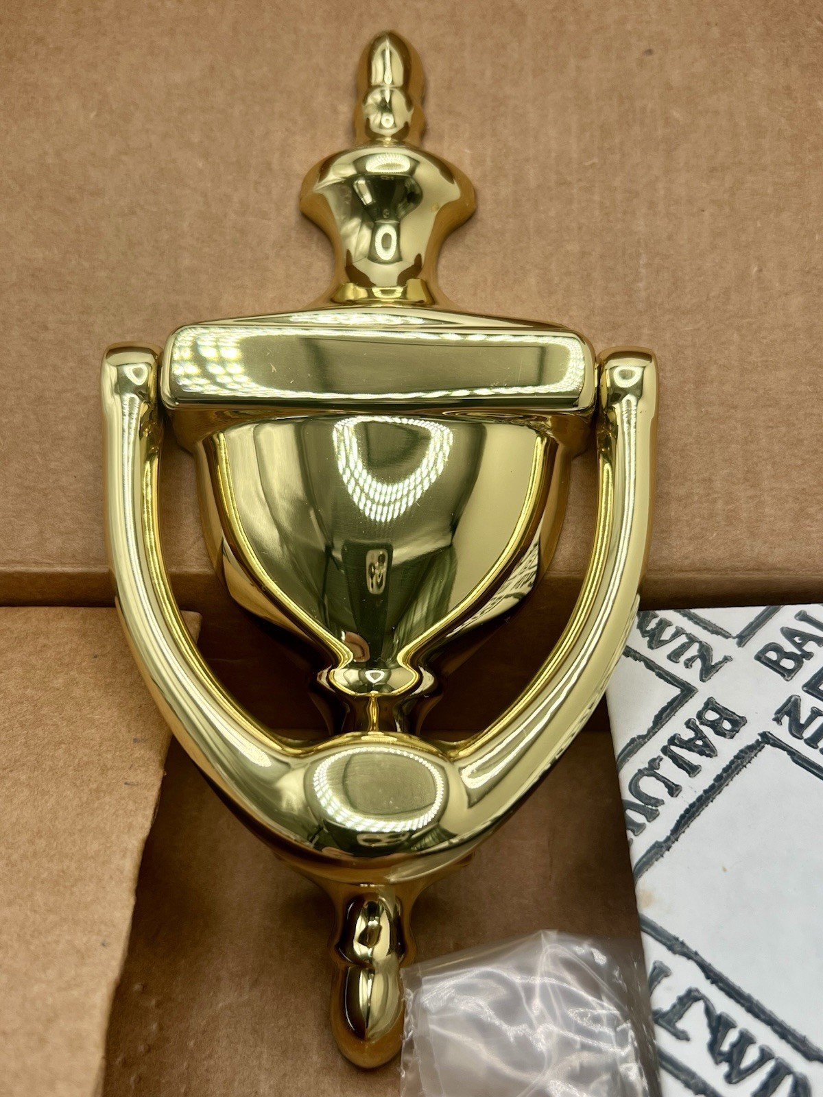 Baldwin Forged Brass Door Knocker No. 0100 + Hardware Polished Brass in Box