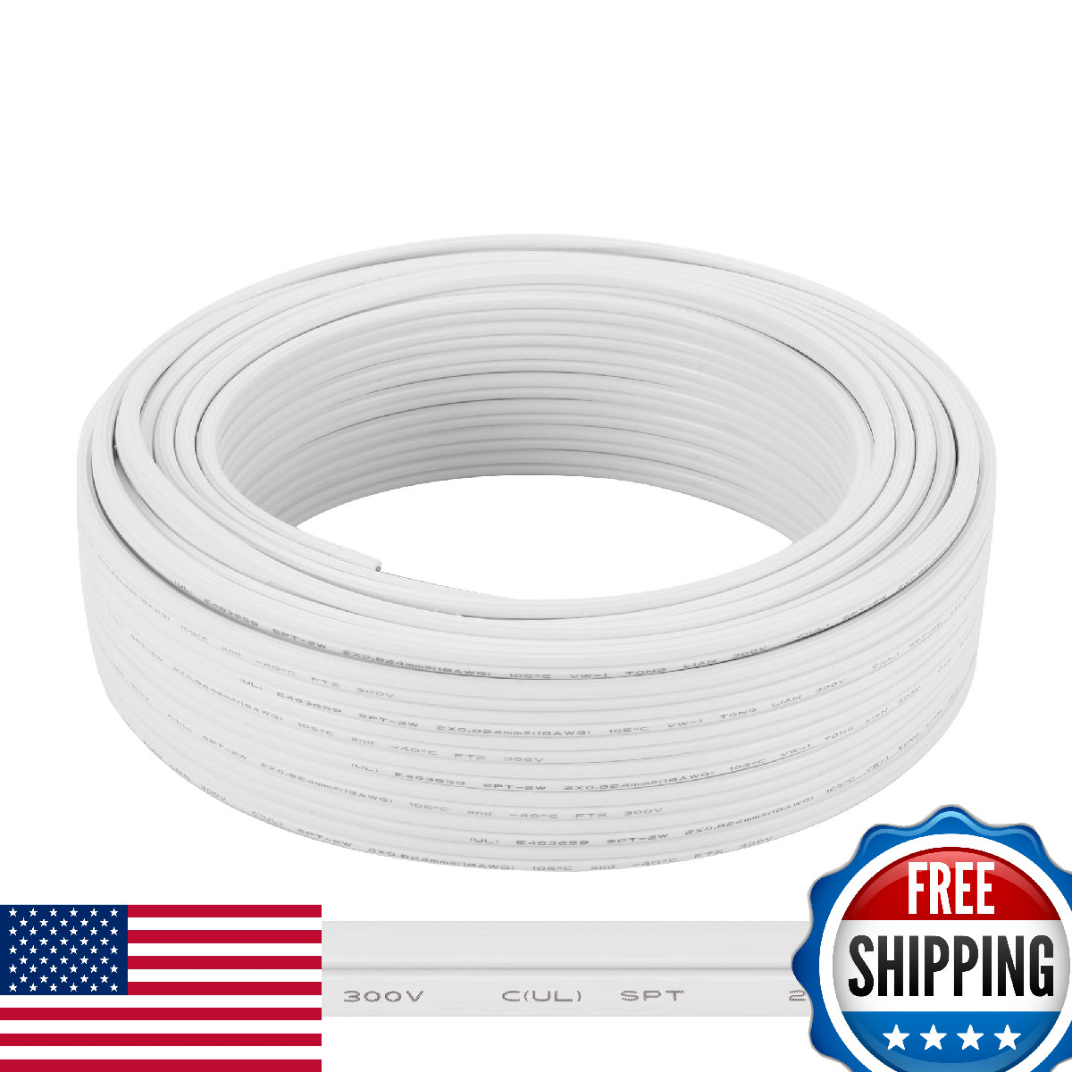 SPTDACSFP SPT-2 100FT 18/2 Electrical Wire - 18 Gauge 2-Conductor Copper