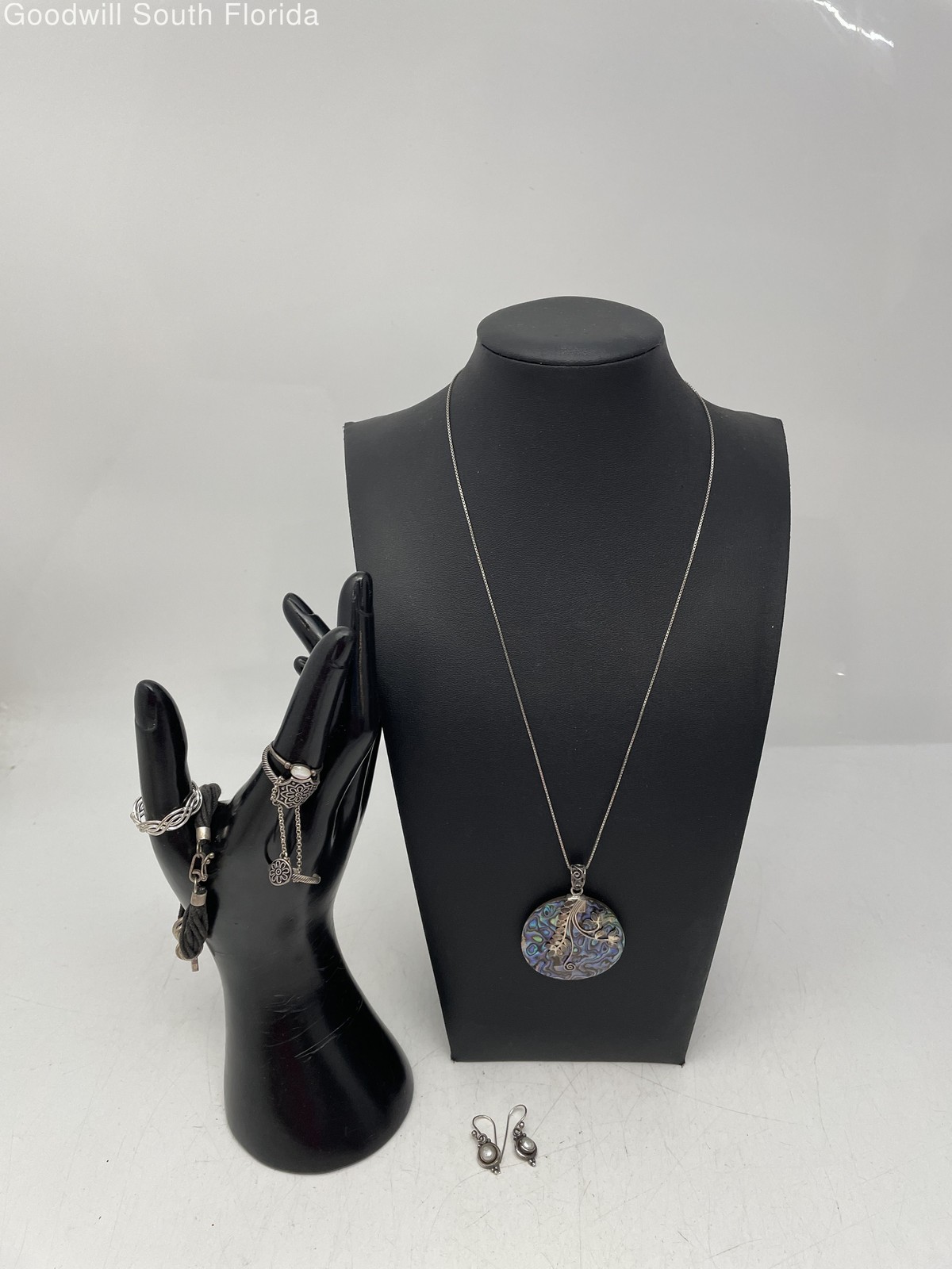 Silver Stamped/Unstamped Chain-Pendant-Bracelet-Earrings-Rings (6 Pcs) 30.2g