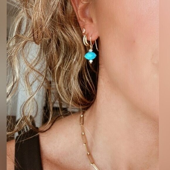 Turquoise Earrings Gold Fill Hooks w/tiny pearl & moonstone bead PRETTY