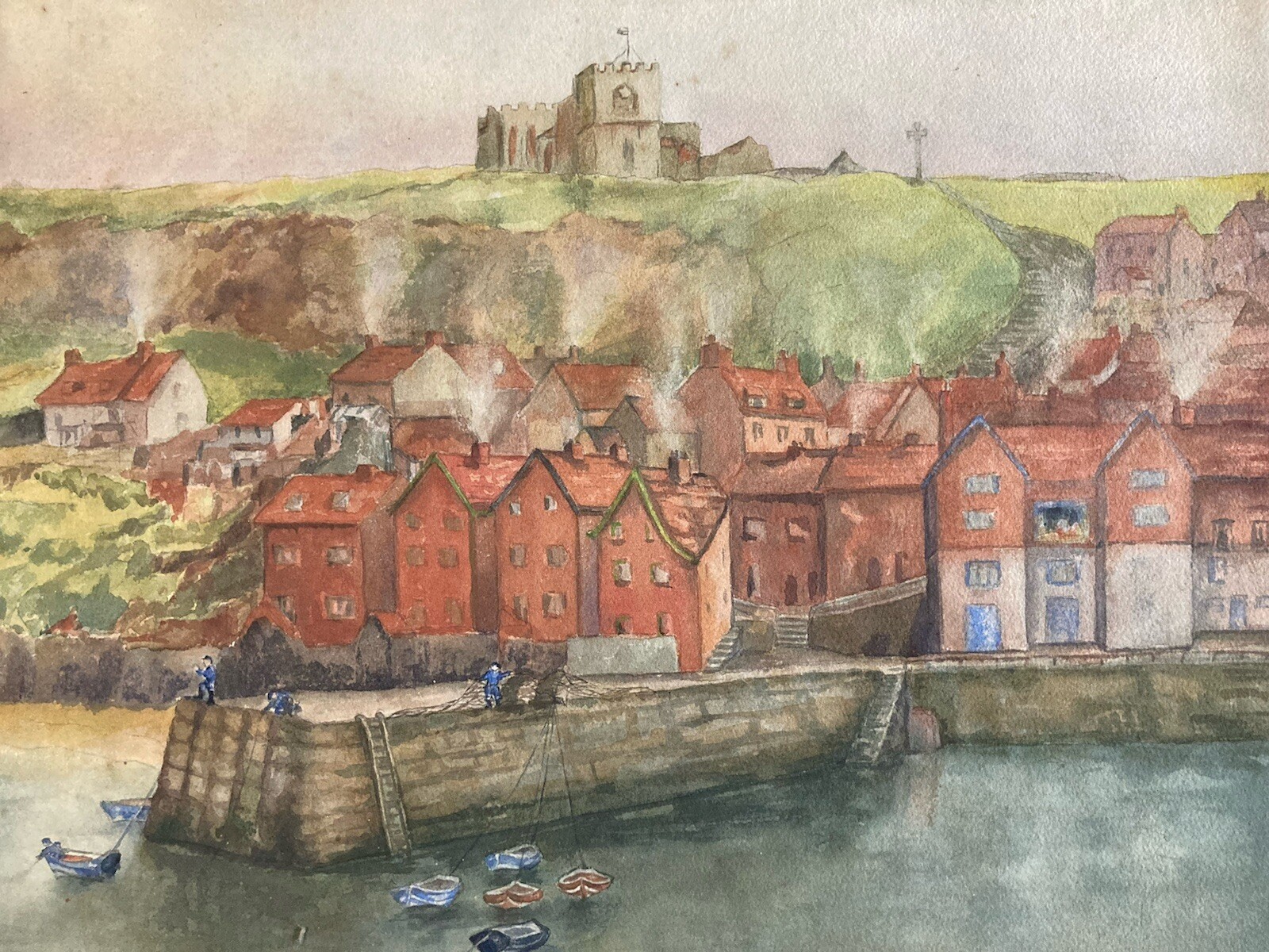 Beautiful Painting Watercolor Gouache Agnes Bradley Village 1960 England