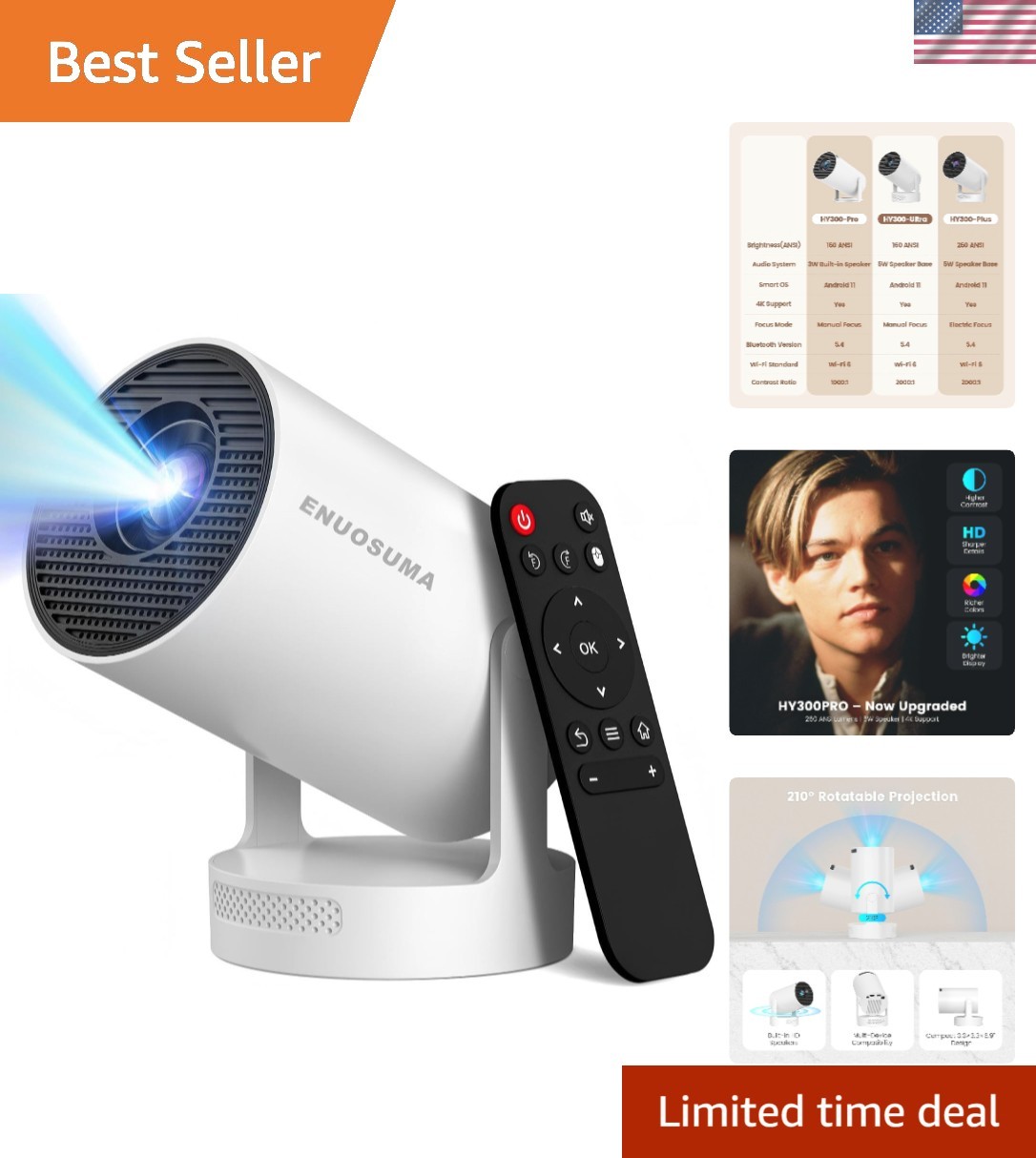 Mini Portable Projector with Wifi6 and Bluetooth, 4K Projector Support 5w Sou...