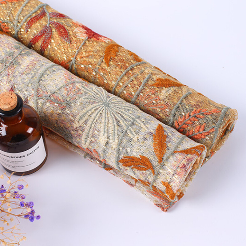 2M Mesh Lace Flower Embroideried Fabric Floral Tulle Voile for DIY Dress Skirt