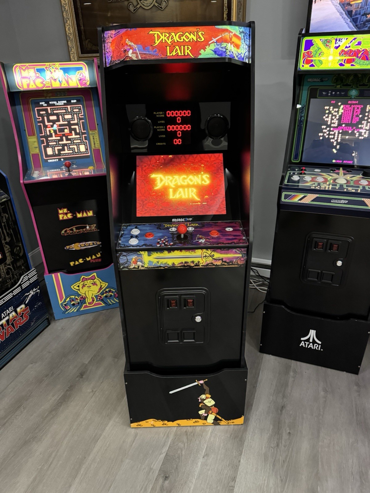 Arcade1up Dragon's Lair arcade machine, video game cabinet, reproduction model