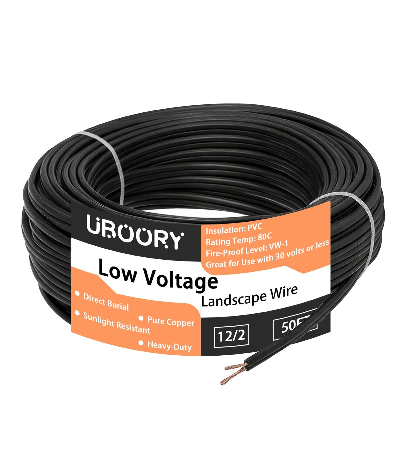 UBOORY 12 Gauge 2-Conductor 50FT Low Voltage Landscape Wire Outdoor Direct Buria
