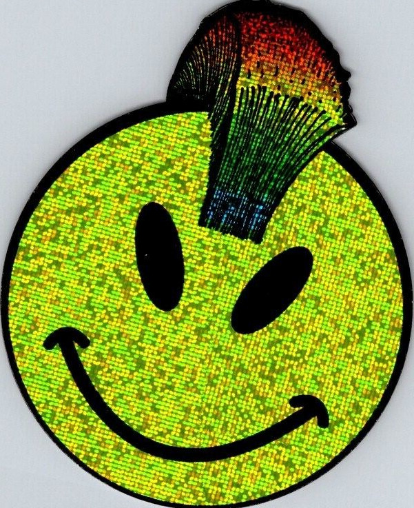 1990's Smiley Face Punk Mohawk 2 Vending Machine Sticker Prismatic  3"