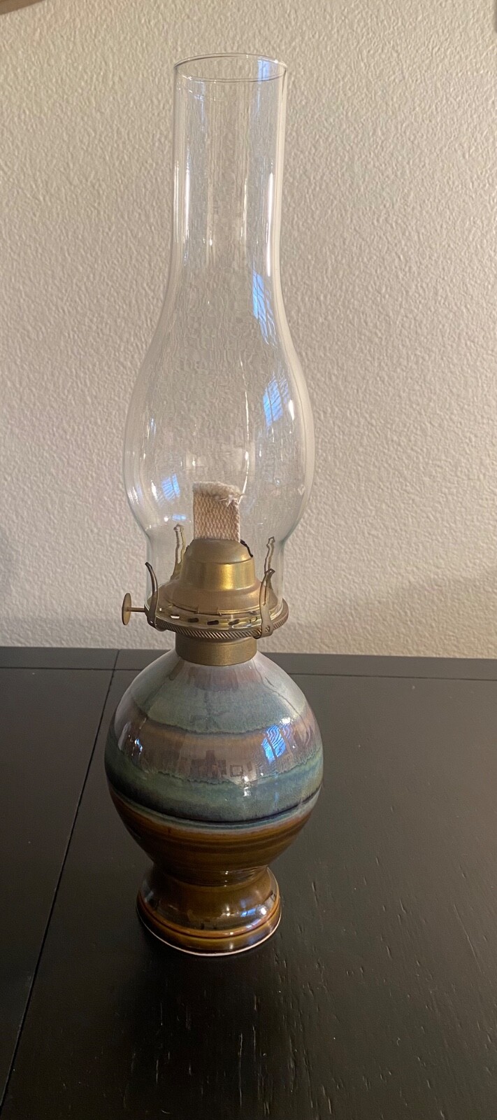 MCM Drip Glaze Art Pottery VTG Oil Lamp Stunning 1978 Signed Filler