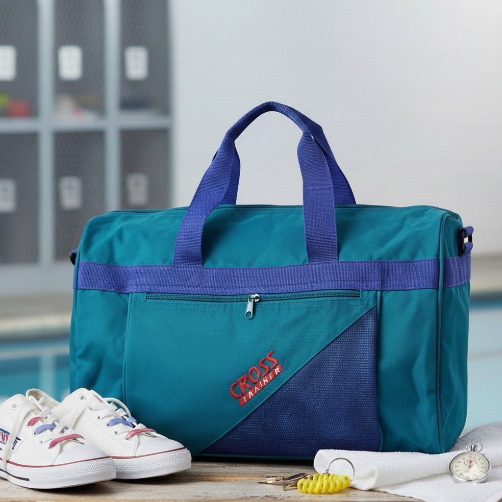 Vintage 80s Cross Trainer Duffle Bag Teal Aqua Retro Gym Weekender Carry On