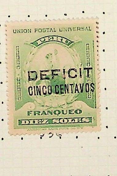 PERU Sc J36 LH ISSUE OF 1902 - POSTAGE DUE OVERPRINT - (RM26)