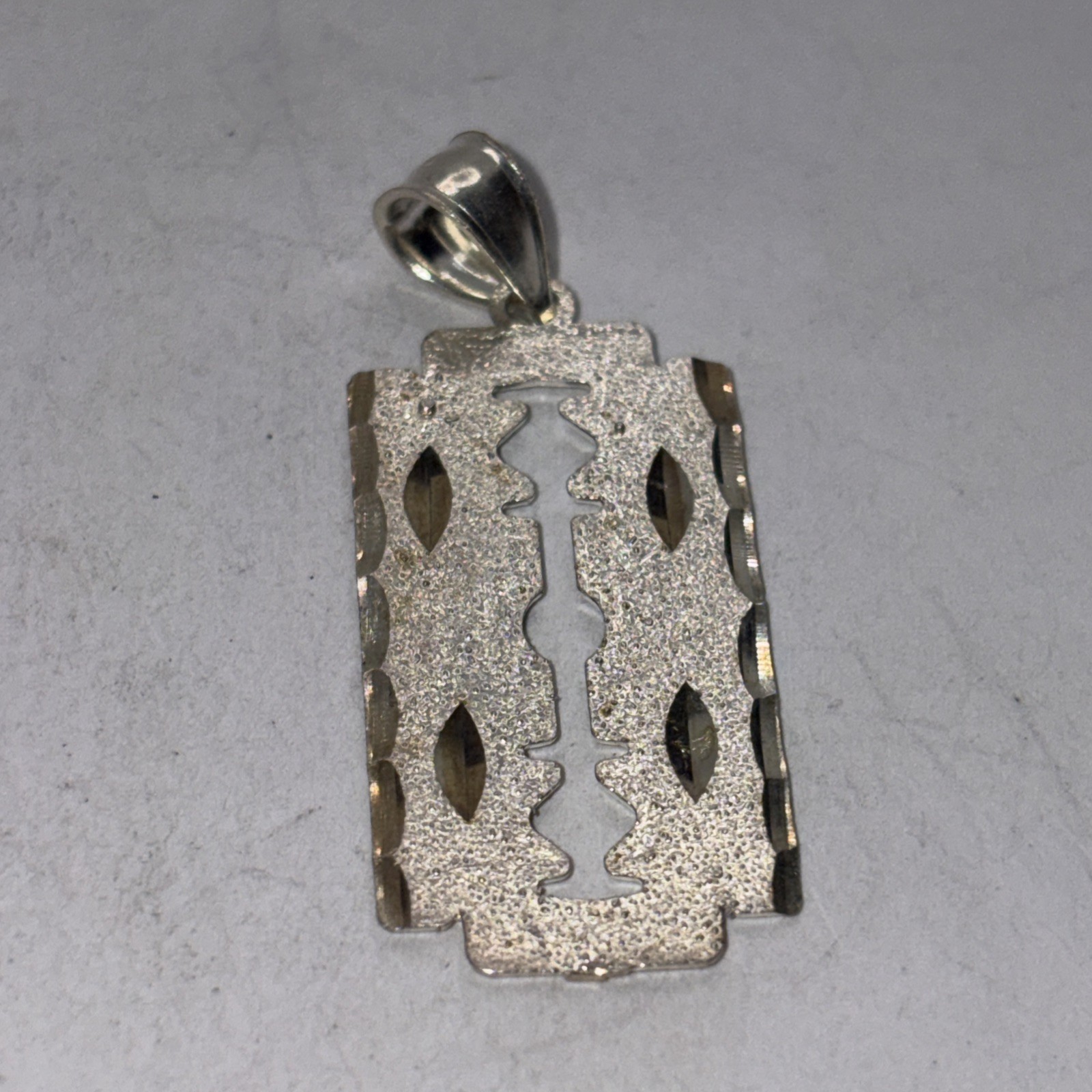 Razor Blade Beveled Edge Dog Tag Pendant  Sterling Silver great looking  925