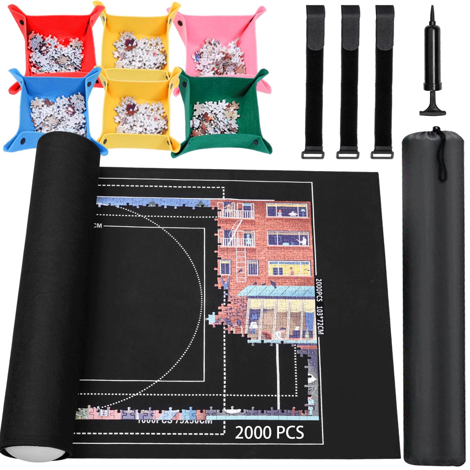 Jigsaw Puzzle Mat Roll Up - 2000 1500 1000 500 Pieces Puzzel Matte, Black Rol...