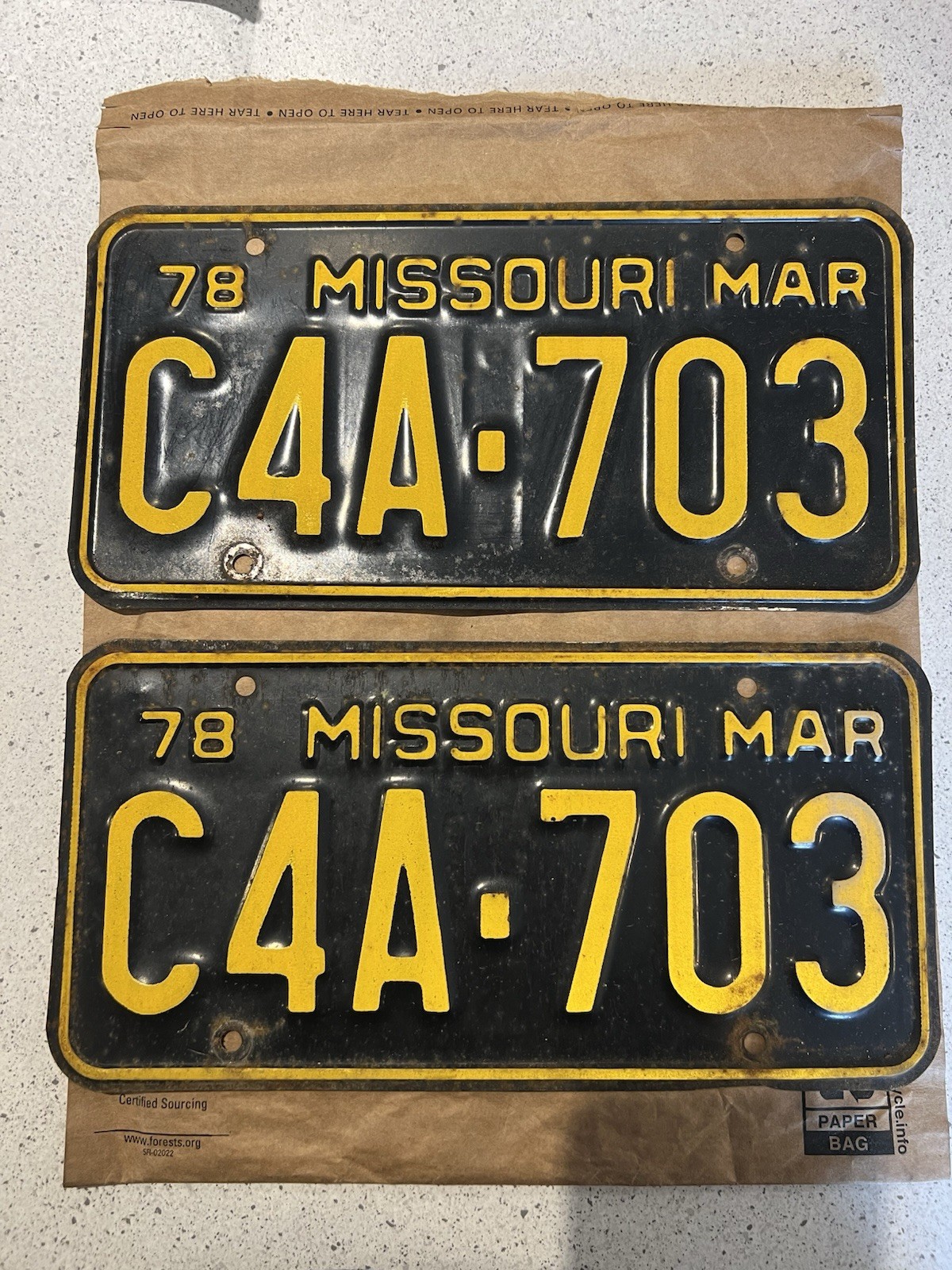Vintage Missouri License Plate 1978 C4A-703
