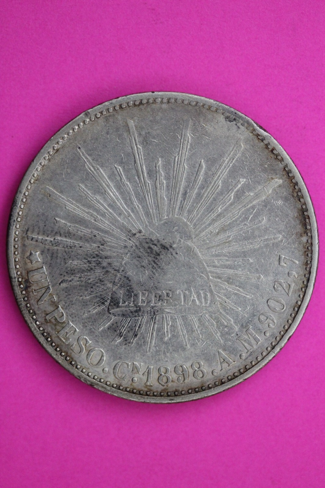 1898 Mexico CnAM 1 Peso Libertad Silver Coin .9027 Fine Authentic Genuine 0656N