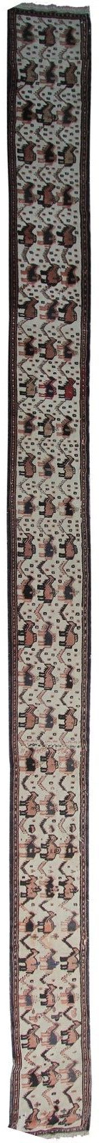 2x19 Antique Handmade Runner Tapestry Raised Pile Animal Design 44cm x 579cm 