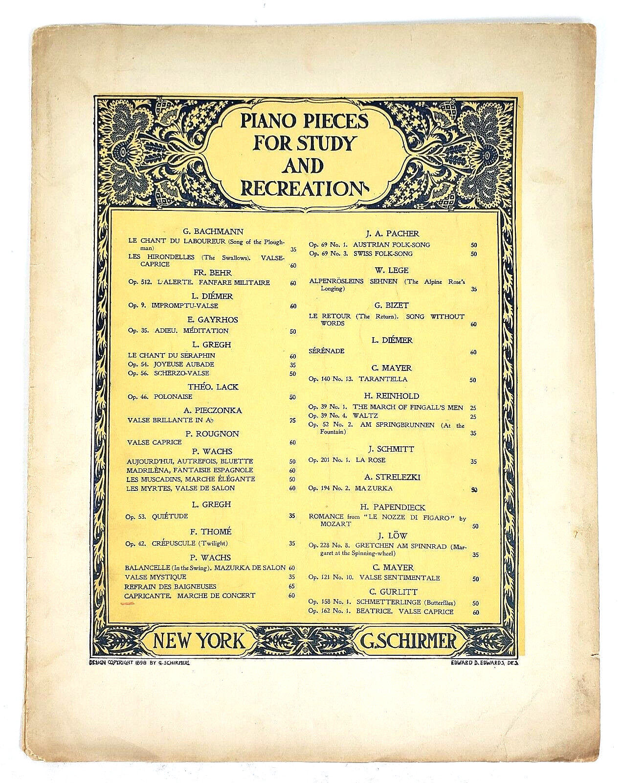 1904 Schirmer Capricante Marche De Concert Piano Piece Large Format Sheet Music