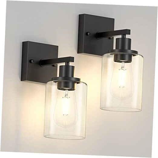 Vanity Wall Sconces Set of Two, Modern Sconces Wall Lighting Fixture Black