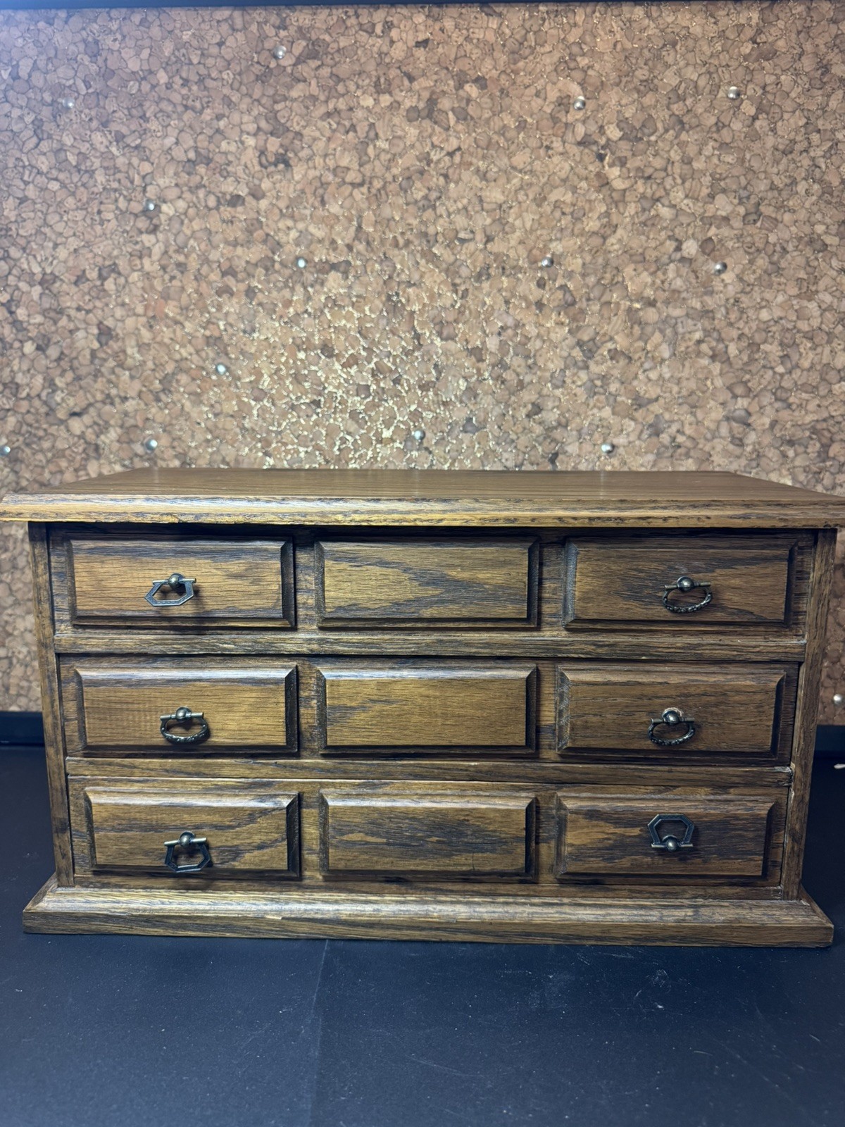 Vintage Oak Jewelry Chest w Drawers Lift Top Cedar Dividers Felt Lined 18”
