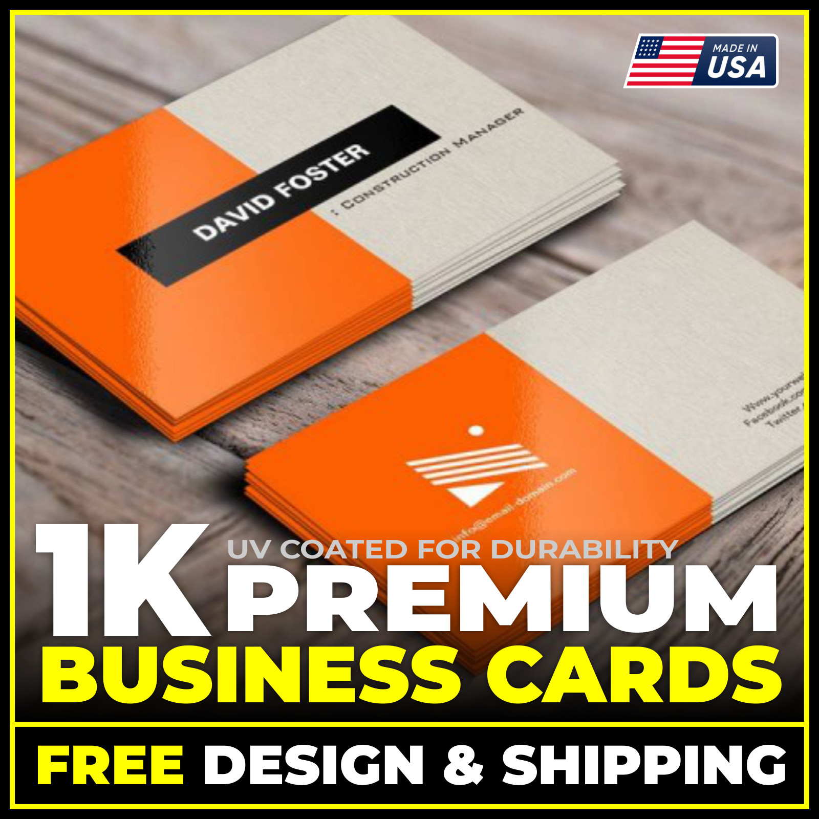 1000 PREMIUM BUSINESS CARDS- Full Color- UV Coated for Durability- FREE SHIPPING