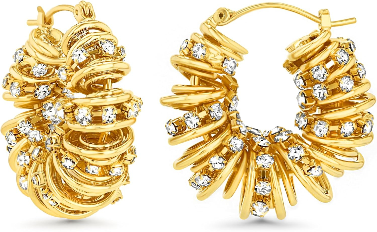 18K Gold Plated Chunky Curve Twisted Open Hoop Statement Stud Earrings with CZ f