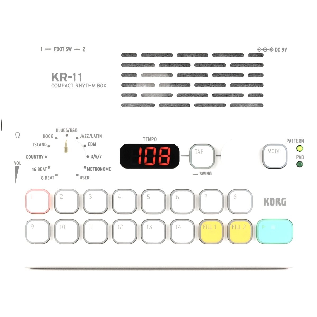 Korg KR-11 Compact Rhythm Box Newly Developed Speaker System 16 Pad Play Mode