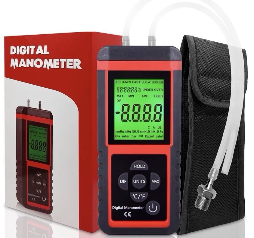 Manometer, Professional Air Pressure Meter, Dual-Port HVAC Digital Manometers...