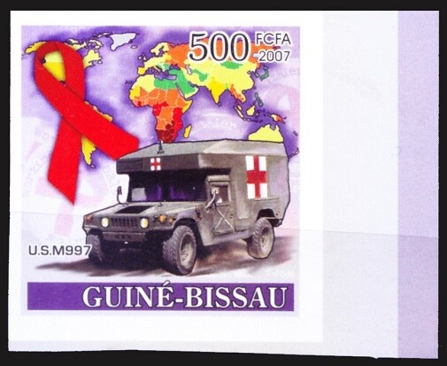 Guinea Bissau 2007 MNH Imperf, Ambulance emblazoned with Red Cross Aids Medicine
