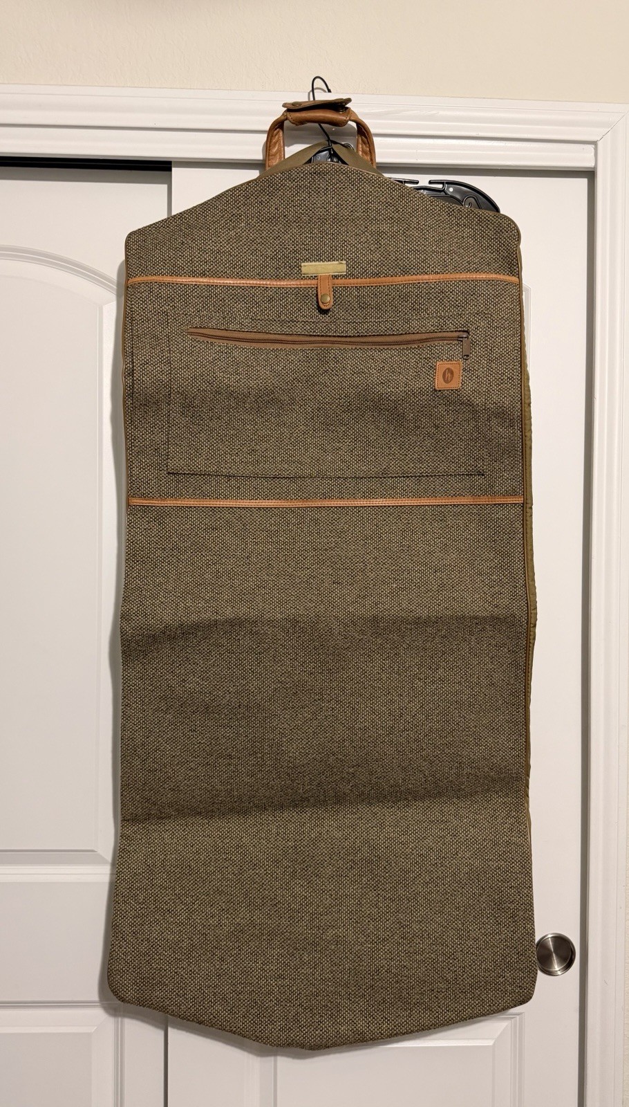 Vintage 1970’s Hartmann Tweed & Leather Garment Bag / Suit Carrier