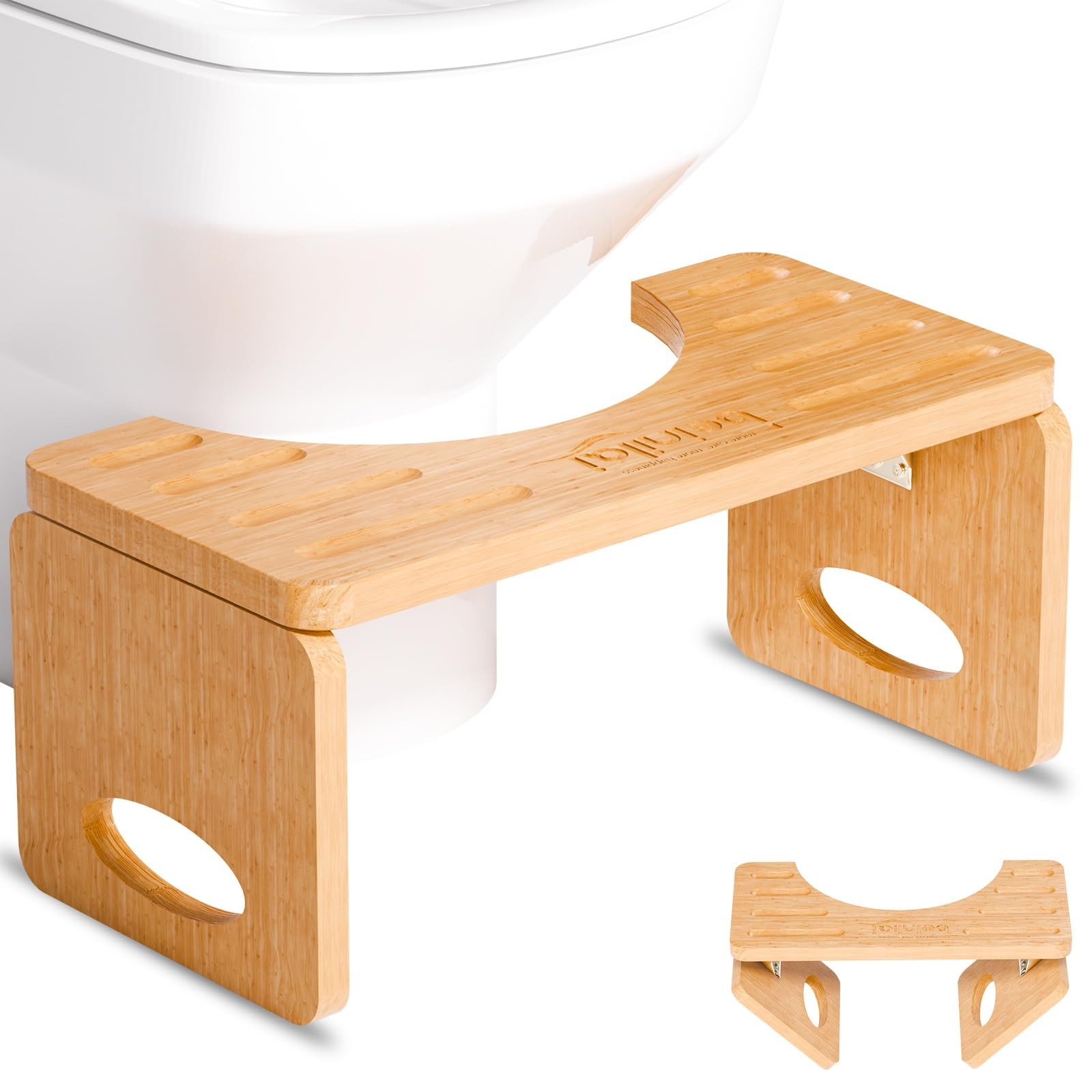 Foldable Toilet Stool,7 Inches Poop Stool for Bathroom,Bamboo Toilet Stool Sq...