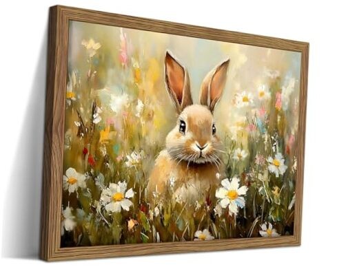 Vintage Easter Bunny Wall Art, Rustic 10"L x 8"W Flowerbed Rabbit Framed