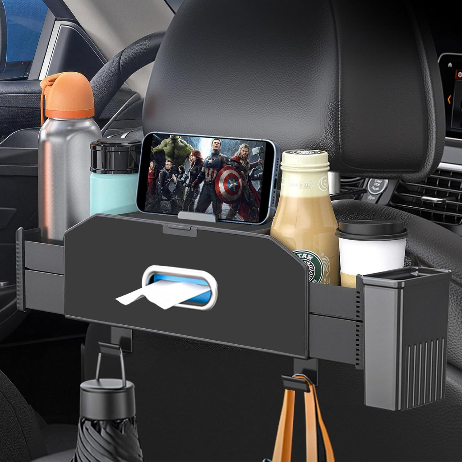 Back Seat Car Organizer,5 in 1 Multifunctional Car Backseat Storage Box with Tra