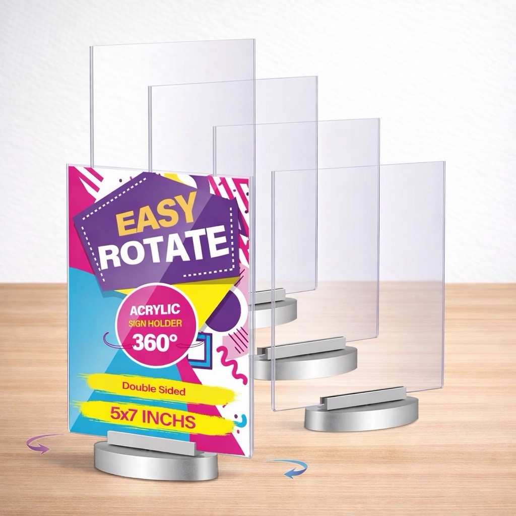RattanView 6Pcs Acrylic Rotating Sign Holder Double Sided Swivel Sign Stand(5x7)