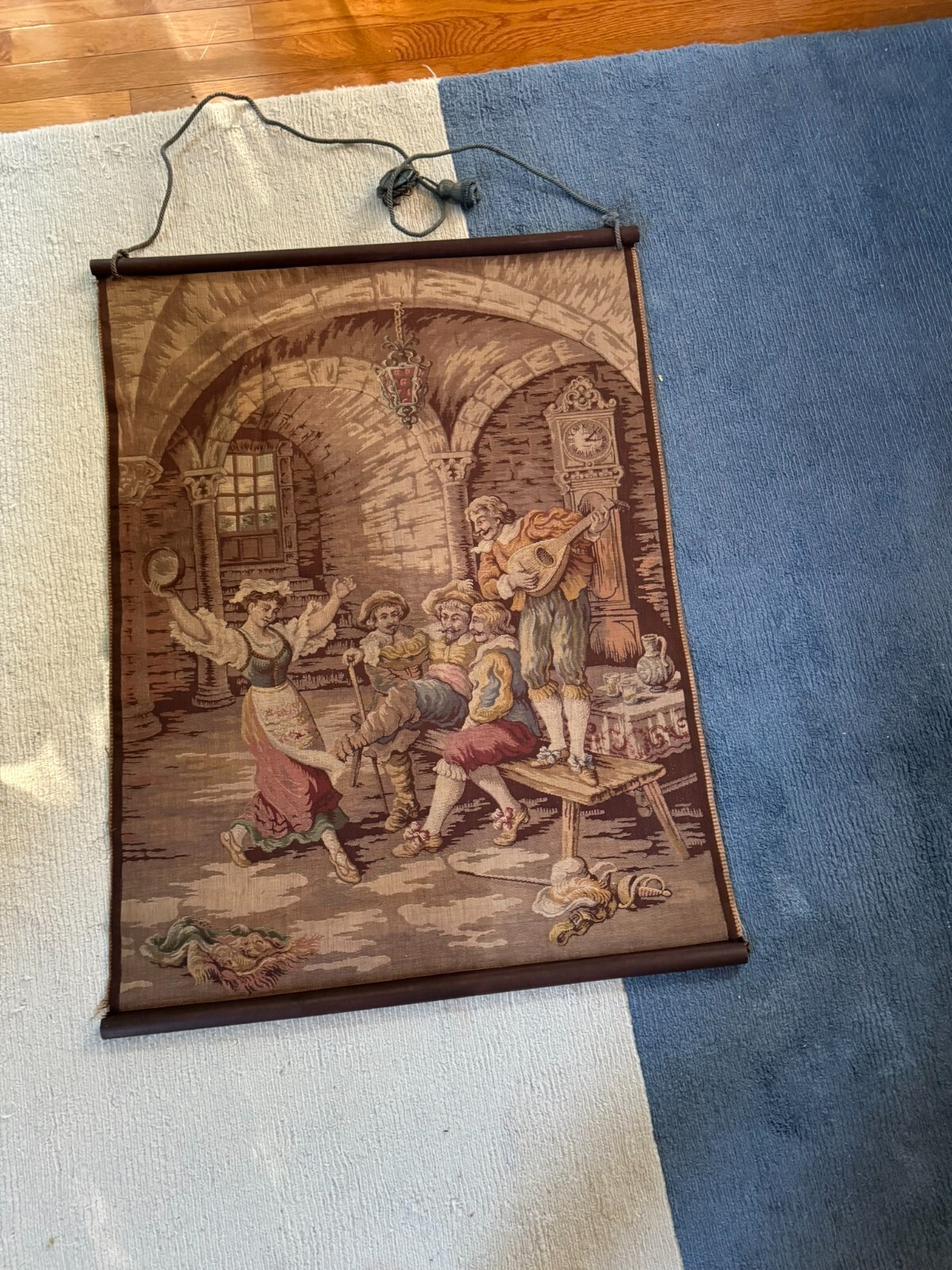 Vintage Antique Woven Tapestry Wall Hanging Musketeer French Scene Italy 34"H