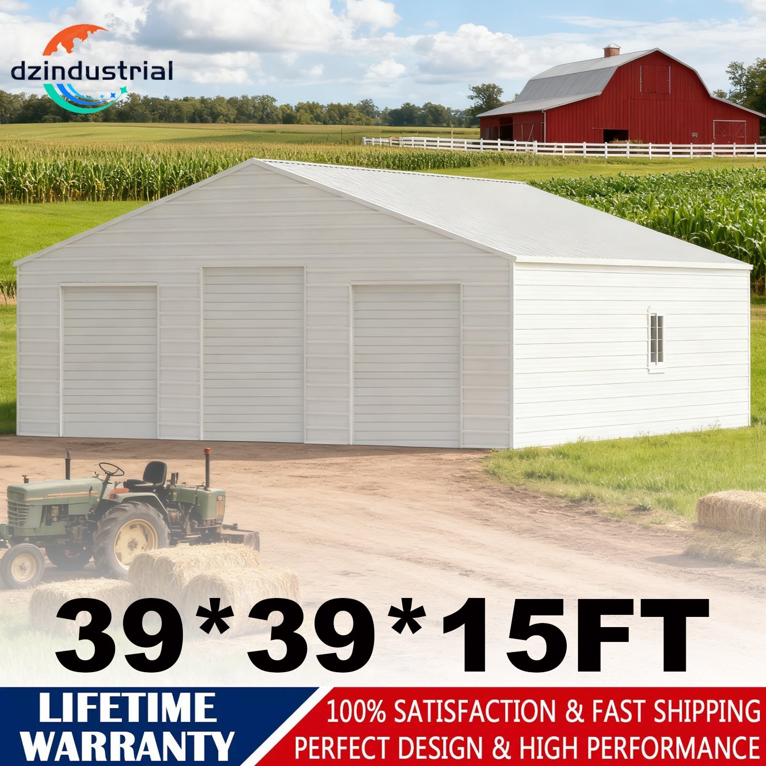 39*39*15ft Heavy Duty Metal Garage Farm Barn Storage Shed 1521 sq.ft Building