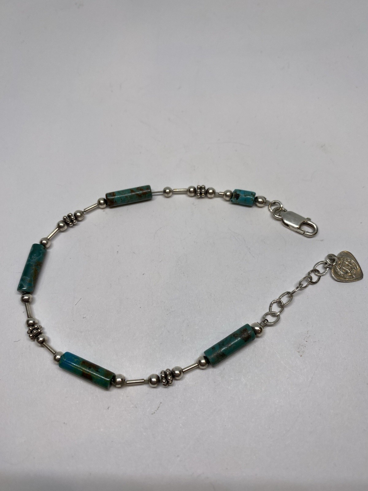 Julie Normandale Signed Sterling Silver 925 Turquoise Bracelet 6.5”-7.5”