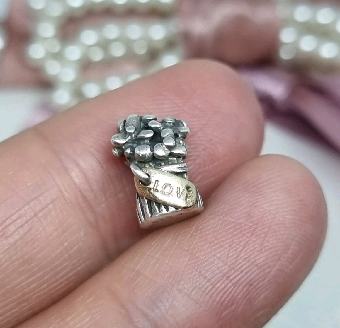 Genuine Pandora Silver & 14k Gold Flower Love Bouquet Charm 925 ALE 💕   R43