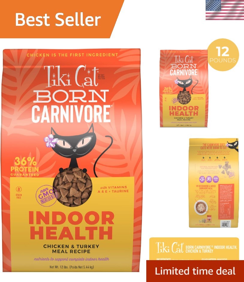 Tiki Cat Born Carnivore Indoor Health Dry Cat Food, Chicken & Turkey Meal, 12...