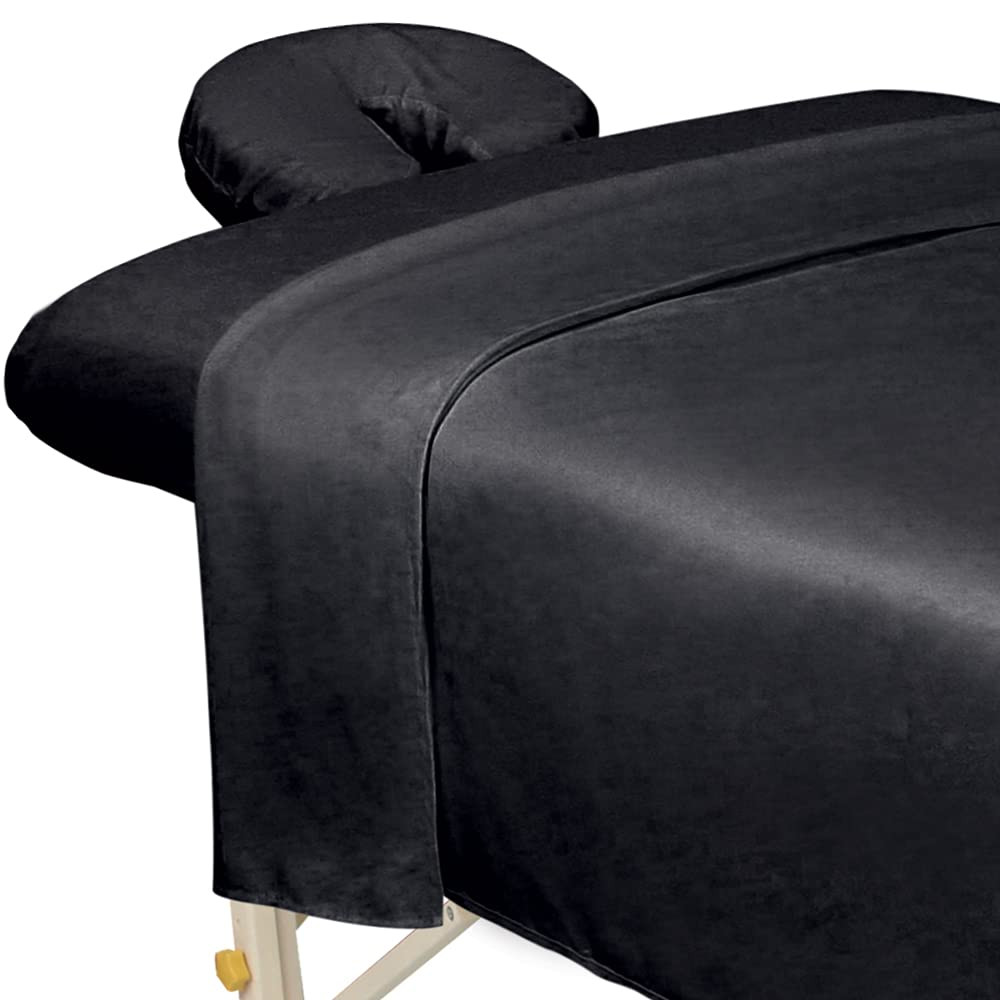 Premium Microfiber 3-Piece Massage Sheet Set, Black, Ultra-Light, Stain, and Wri
