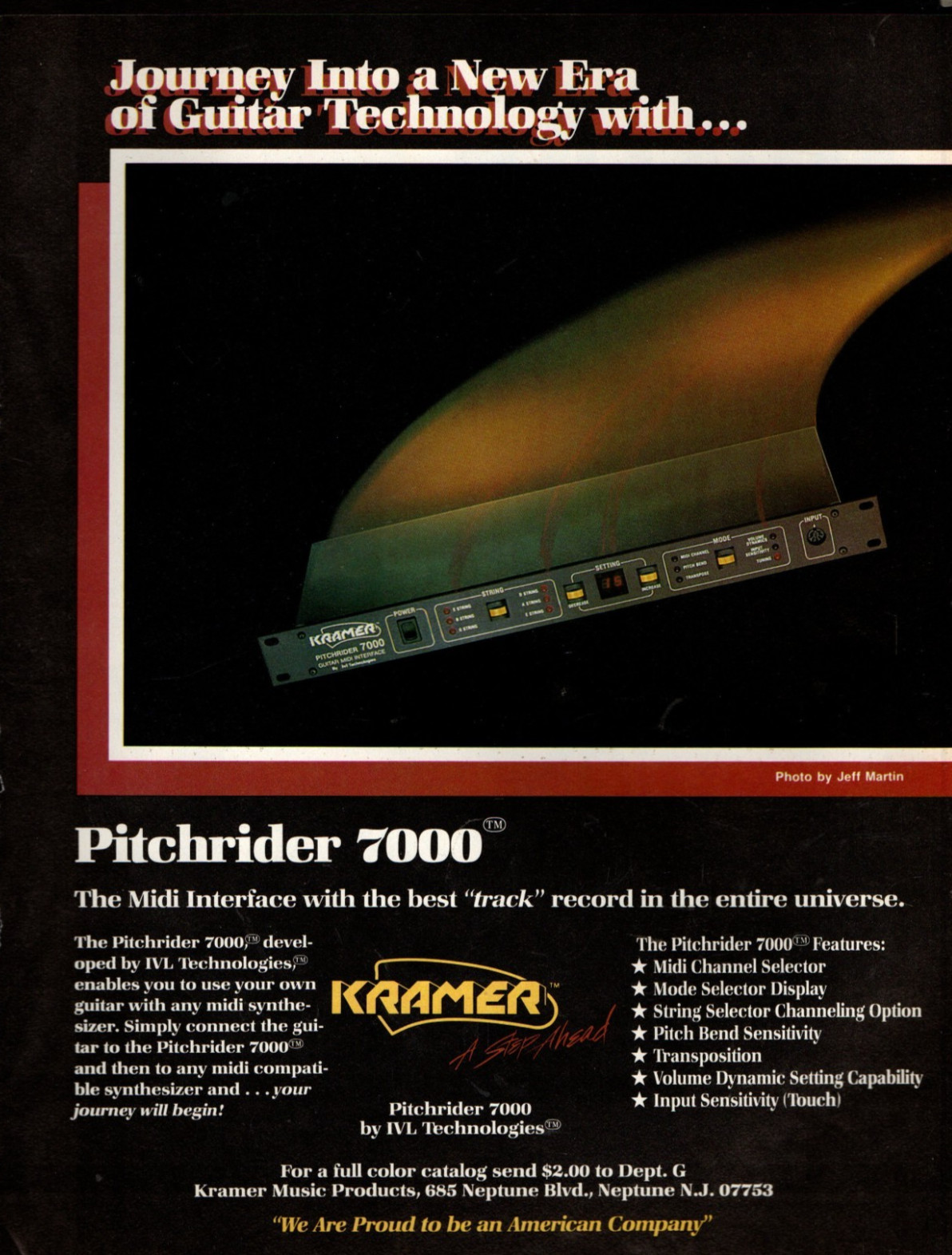 vtg 80s KRAMER PITCHRIDER 7000 MAGAZINE PRINT AD Guitar Midi Interface Pinup