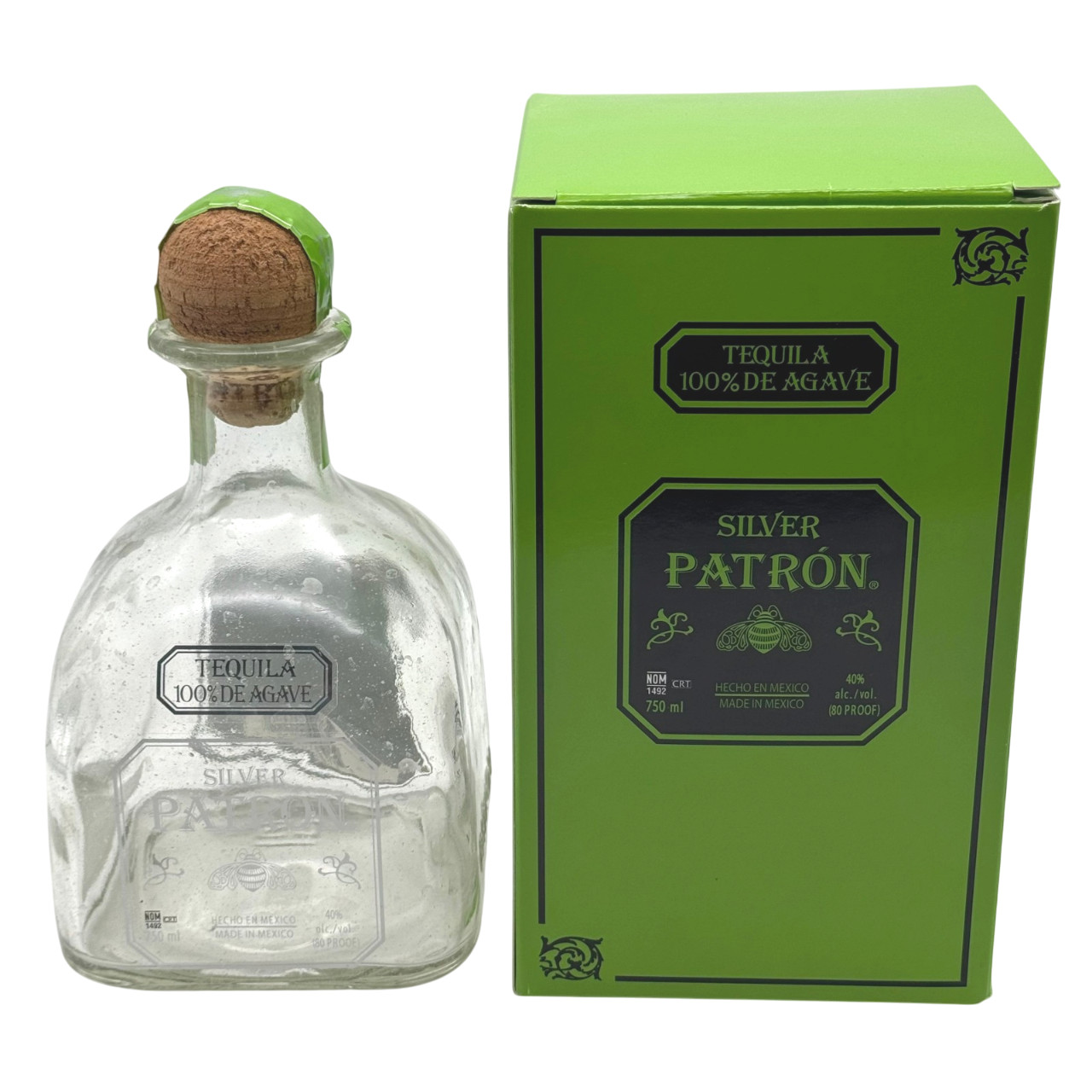 Patron Silver 750ml Empty Bottle w/ Cork & Box Bar Decor DIY Crafts Tequila