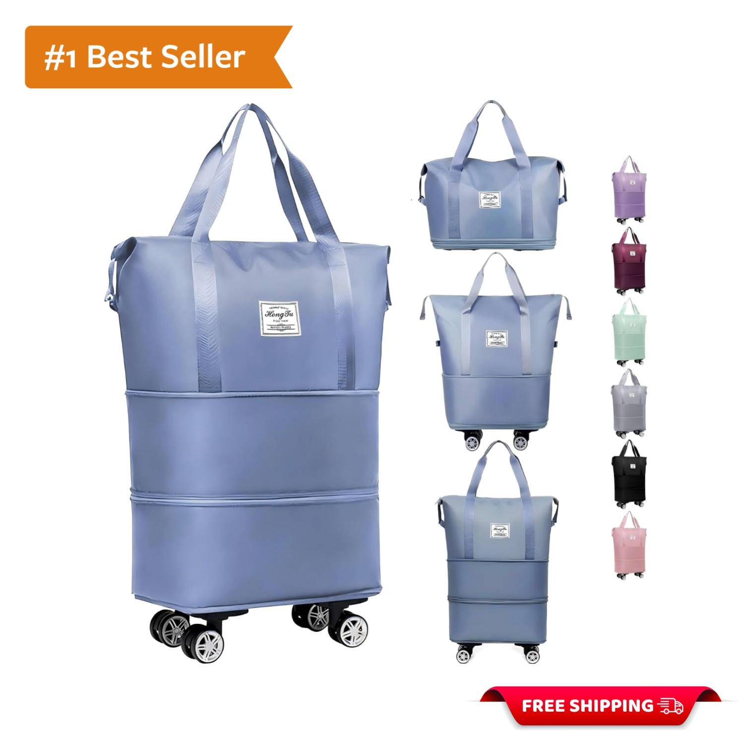 Lightweight 28L Carry-On Duffle Bag with Rolling Wheels & Telescopic Handle