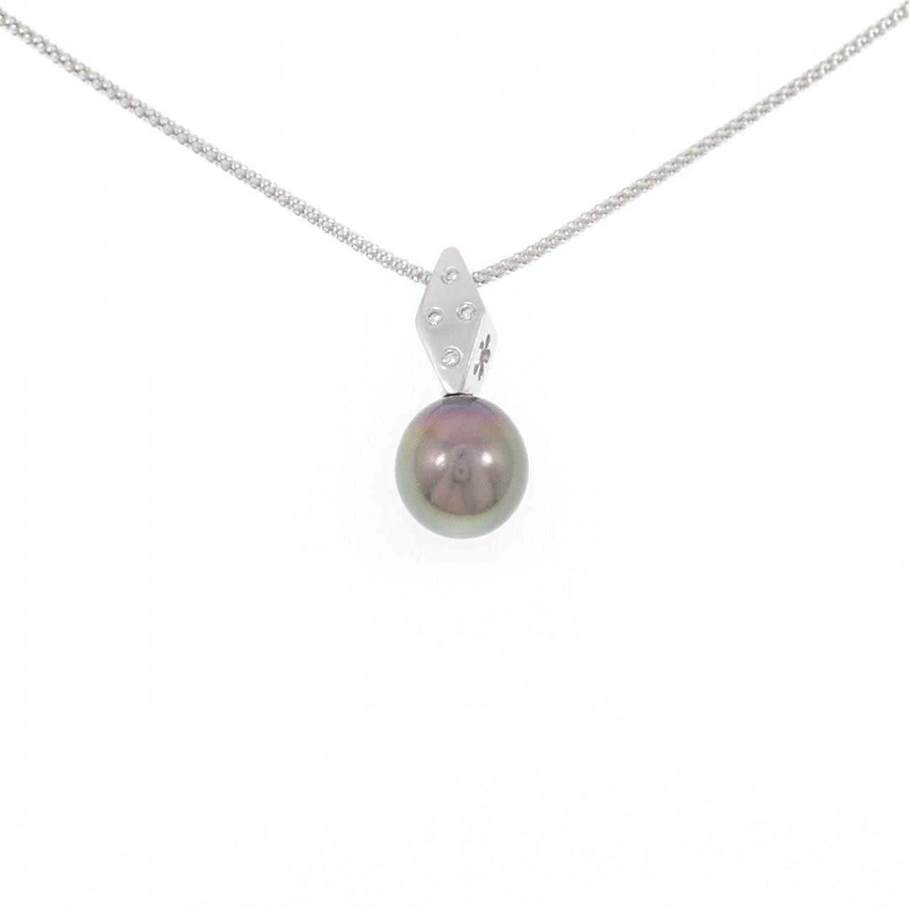 Authentic K18WG Black pearl Necklace #260-008-092-7198