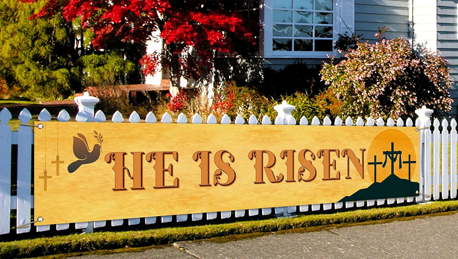 He Is Risen Fence Banner Easter Jesus Recurrection Yard Porch Sign Indoor Outdoo