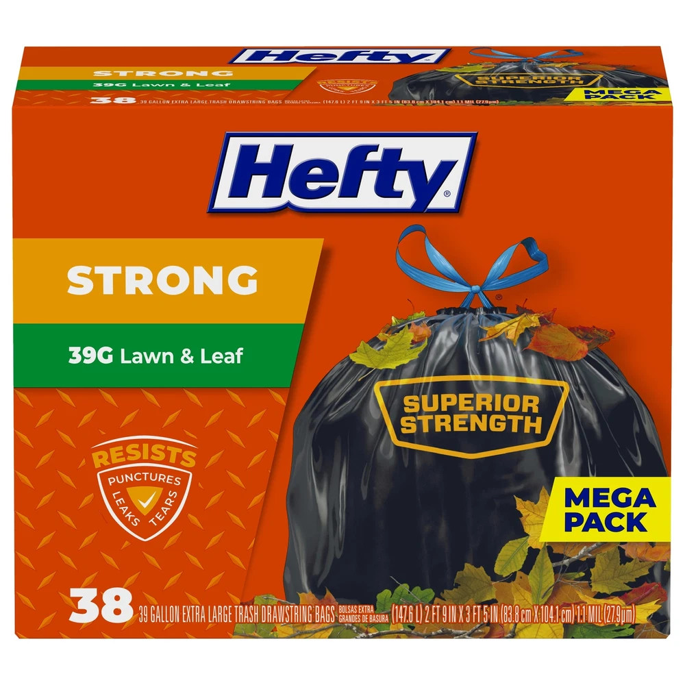Hefty Strong Lawn And Leaf Garbage Bags 39 Gallon 38 Count Heavy Duty
