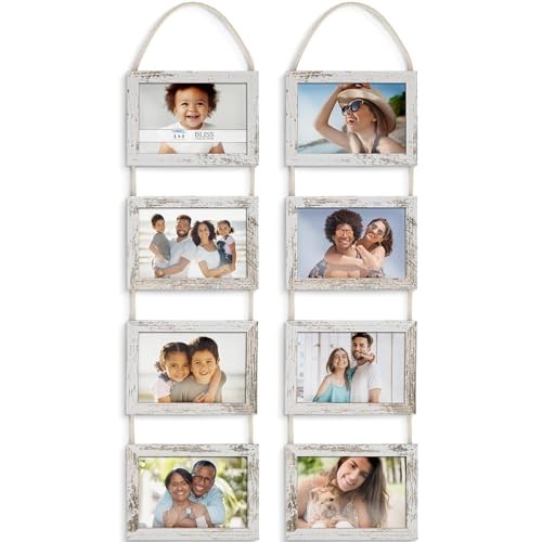  - Wall Hanging Picture Frames Collage with 8 Openings - 2 4x6 Distressed White