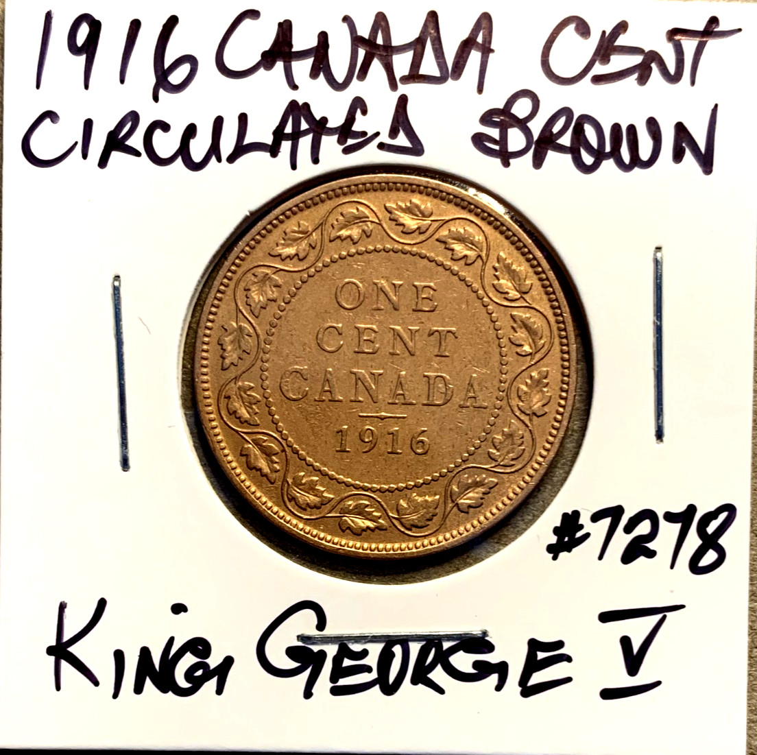 1916 Large Canada Cent Very Nice Circulated Brown King George V Canadian Penny
