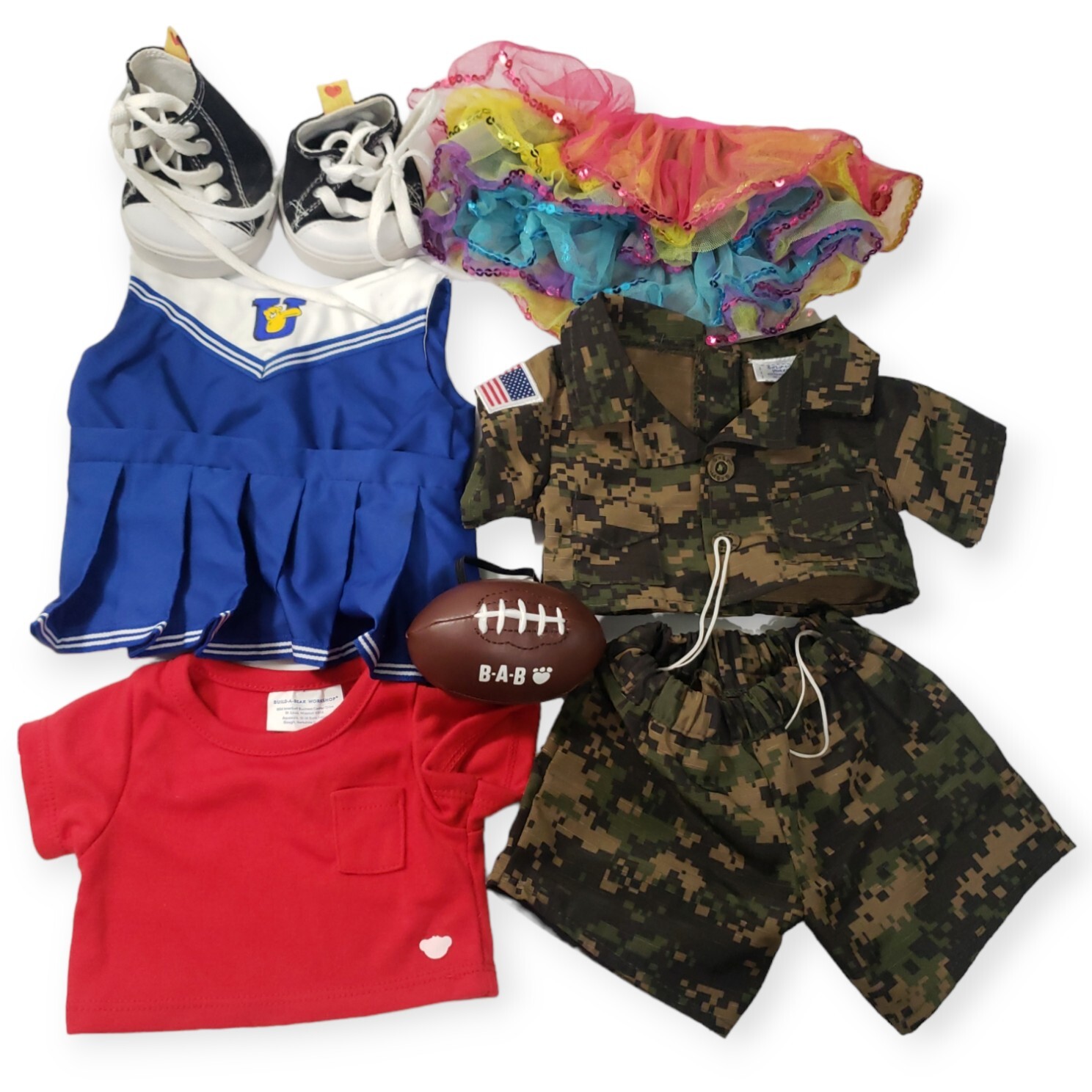 Build-A Bear BAB CLOTHES LOT Clothing Outfits Army Military Cheerleader Football