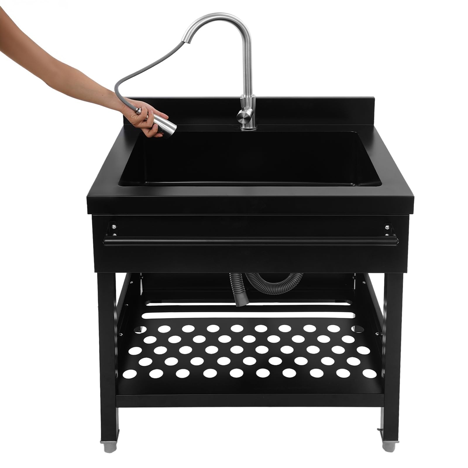 Stainless Steel Utility Sink,Freestanding Single Bowl Laundry Sink Pull-Out